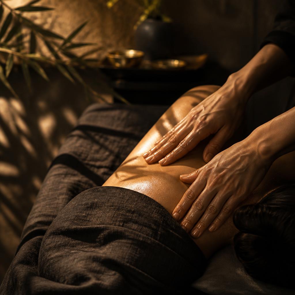 Trattamento di massaggio sulle gambe in una sala raccolta